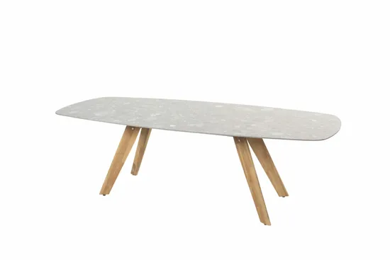 4SO Montana tafel 240 x 103 cm ceramiek met teak onderstel